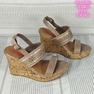Jellypop Tan Gray Cork Wedge Sandals Size 7.5 NEW